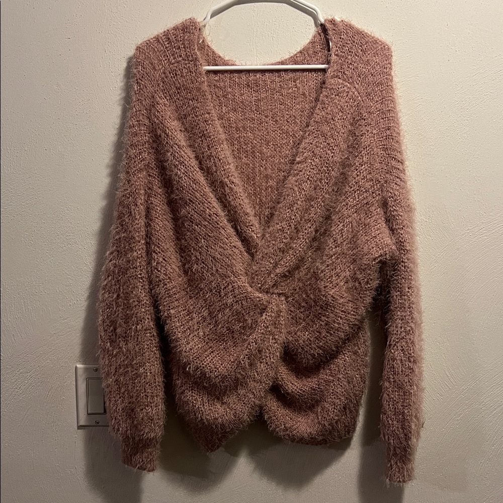 Cozy Pink Twist-Front Sweater light weight sweater size women’s large